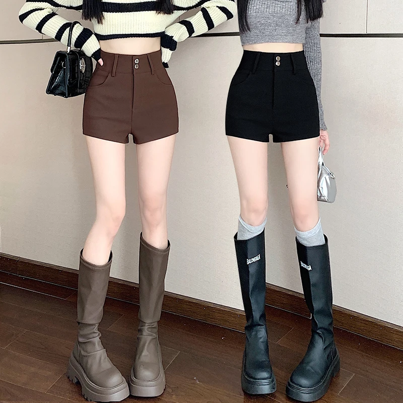 黑色西装阔腿短裤女春秋百搭外穿高腰显瘦弹力休闲小个子打底热裤