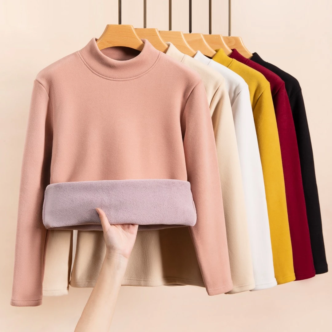 秋冬新款加厚加绒半高领打底衫女士保暖内搭大码百搭休闲洋气上衣