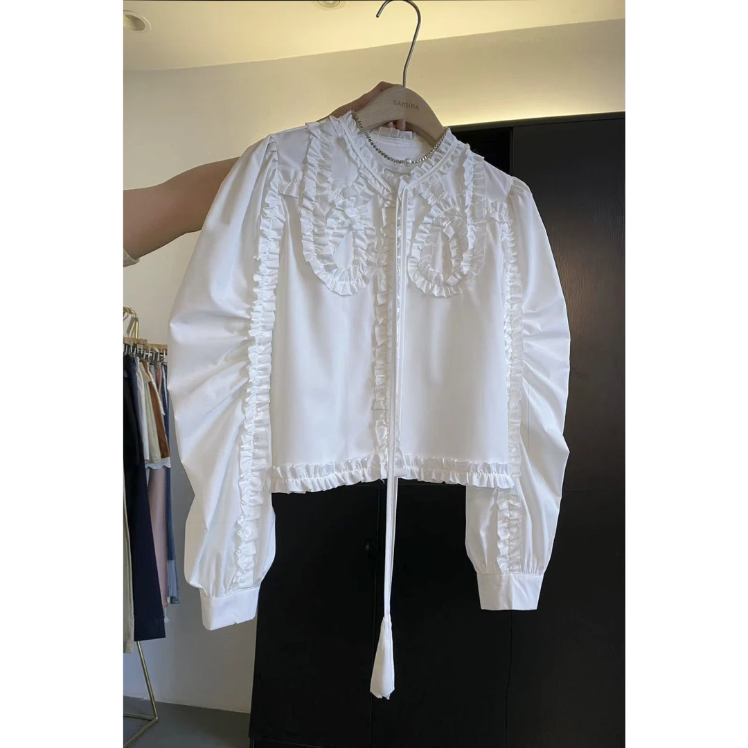 璎婲sᴀᴋᴜʀᴀ【冬日棉花糖】媛法式小众设计感重工花边甜妹长袖衬衫