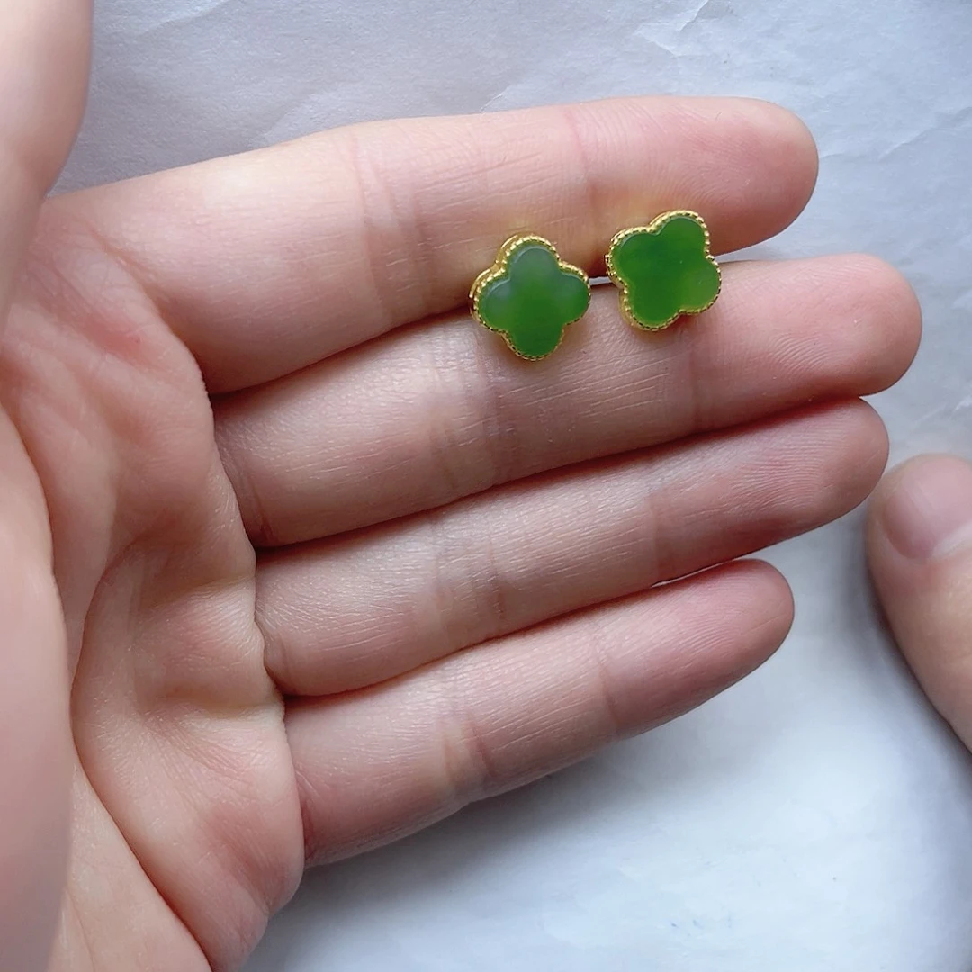 和田玉耳坠。k k银S925镶嵌