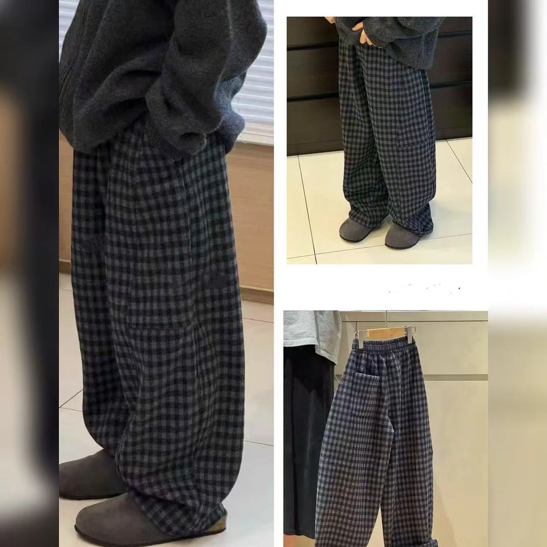 【2025秋冬韩款】x1368慵懒风格子儿童团休闲弯刀裤启秋冬裤子