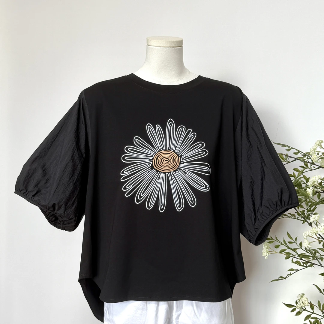 夏季冰感棉舒适泡泡袖小衫T