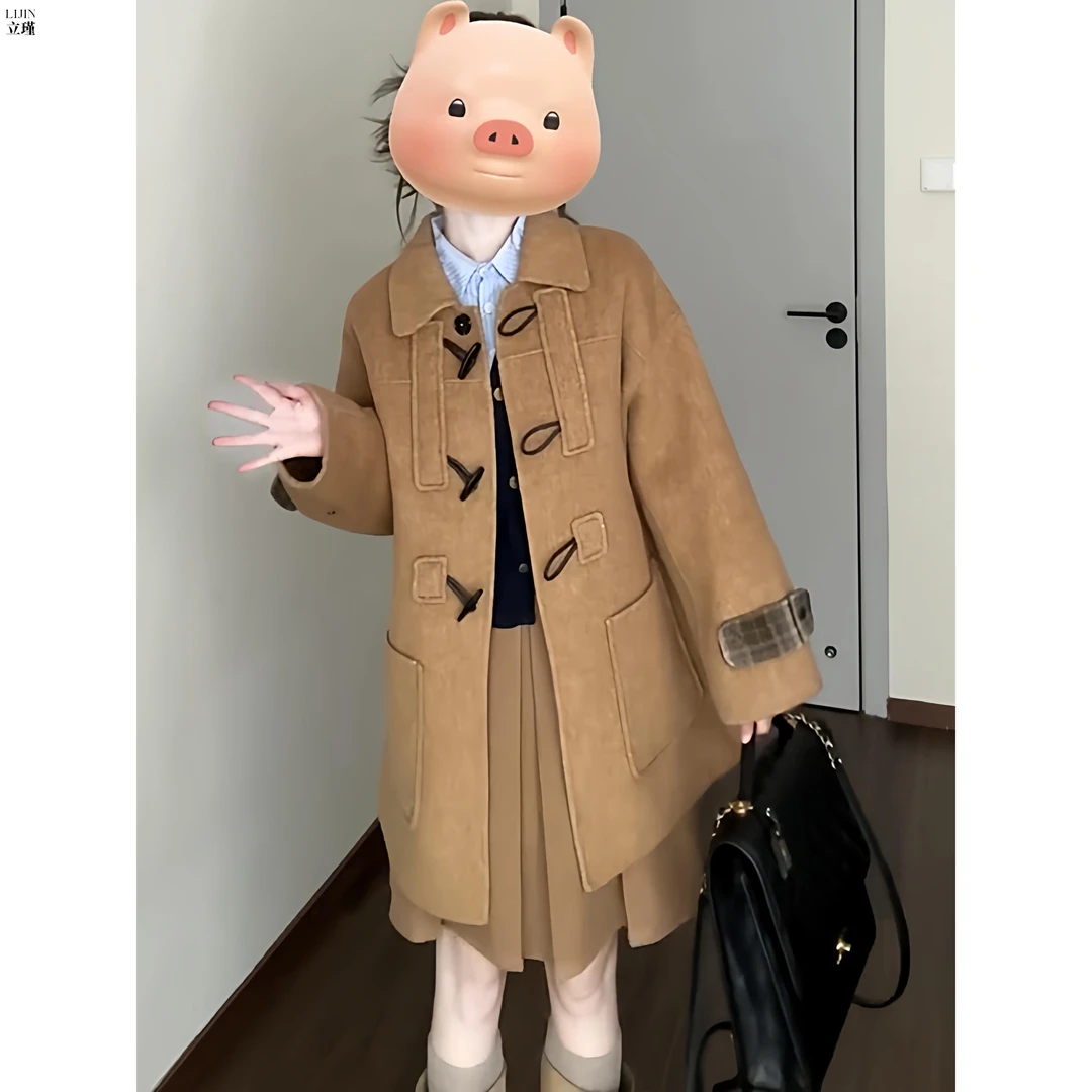 2025冬新款牛角扣呢子大衣女小个子毛呢外套赫本风感气质韩系