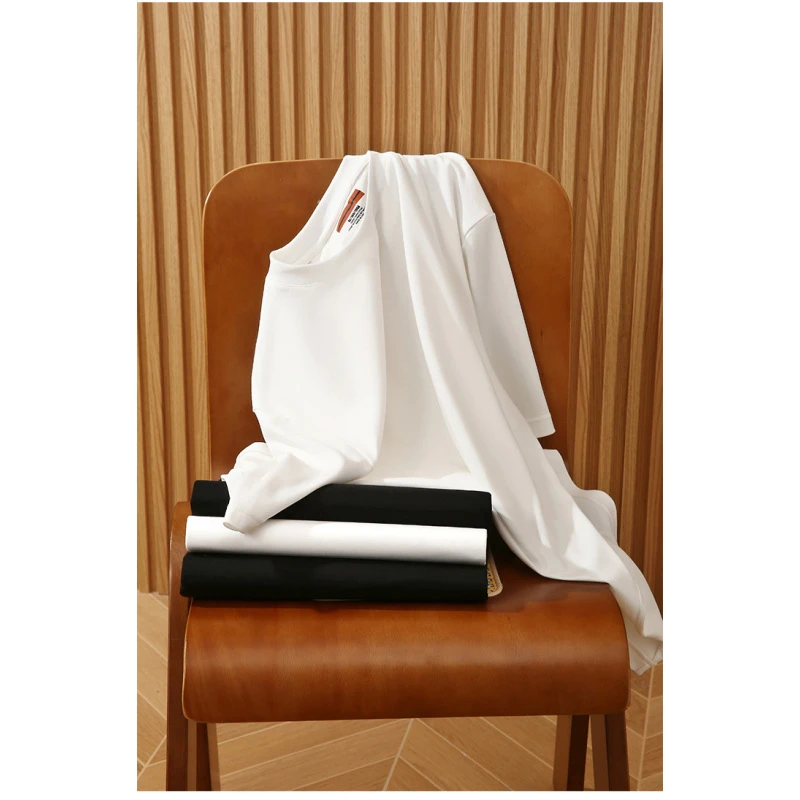 极简长绒棉意式轻奢双面60支纯棉短袖索罗纳螺纹领口T恤