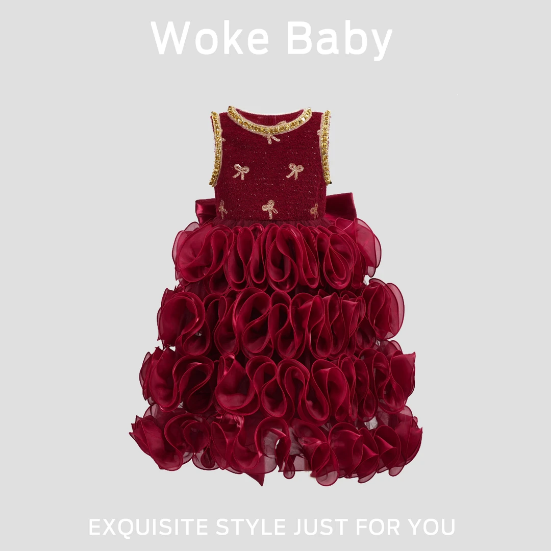 2025新款女童秋冬无袖连衣裙红色年服汉服W5380