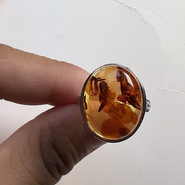 琥珀（花珀）银S925镶嵌戒指