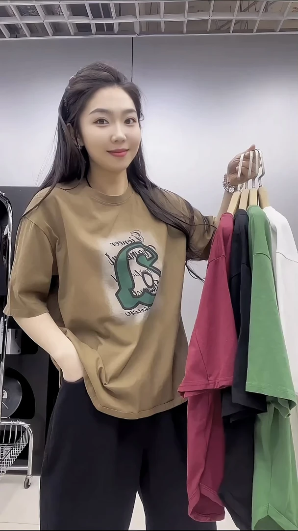 2025夏季新款韩版宽松显瘦休闲百搭圆领印花短袖T恤女上衣