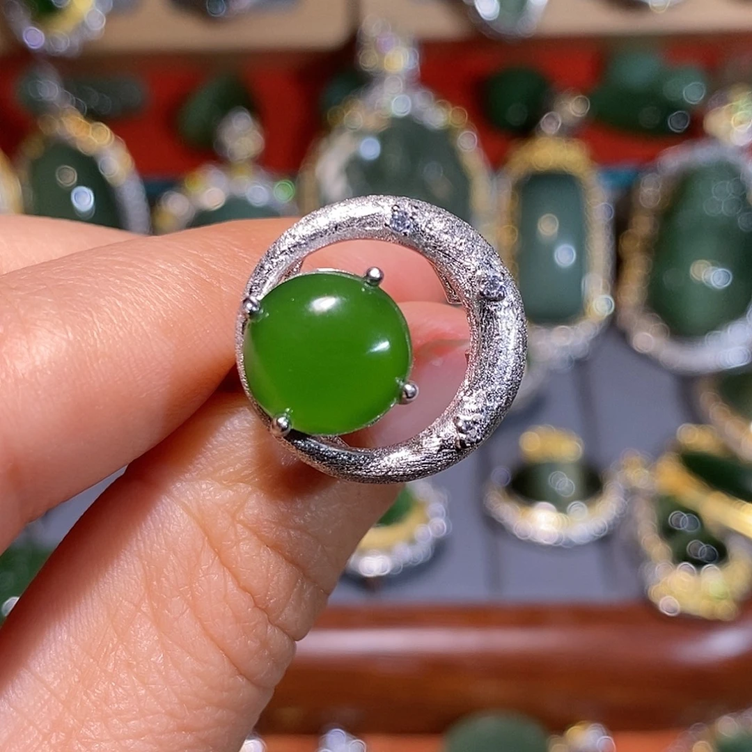 和田玉（碧玉）银S925镶嵌戒指