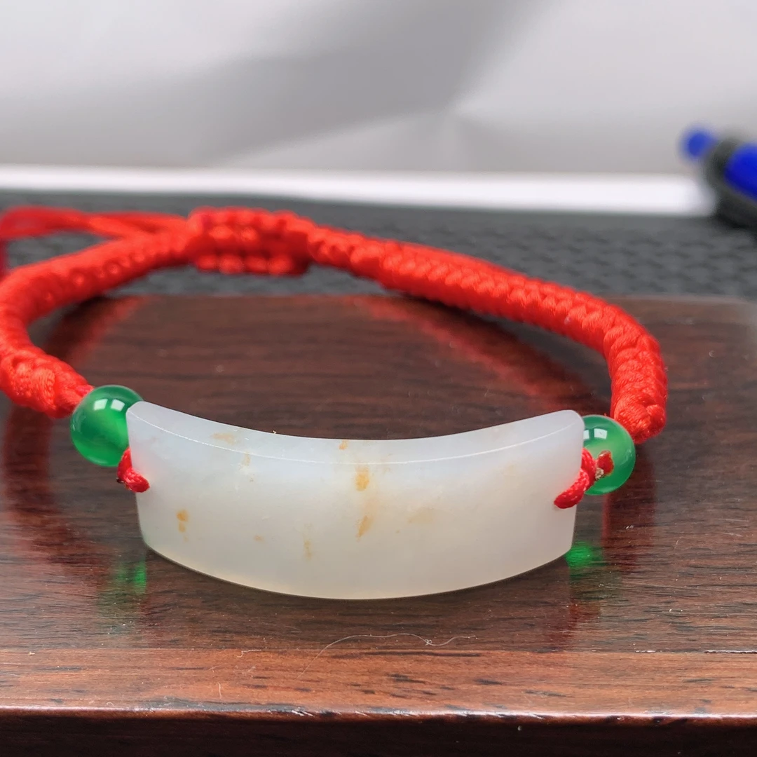 缅甸天然a货翡翠玉石纯手牌缅甸真玉白透黄翡女款素款手牌女士