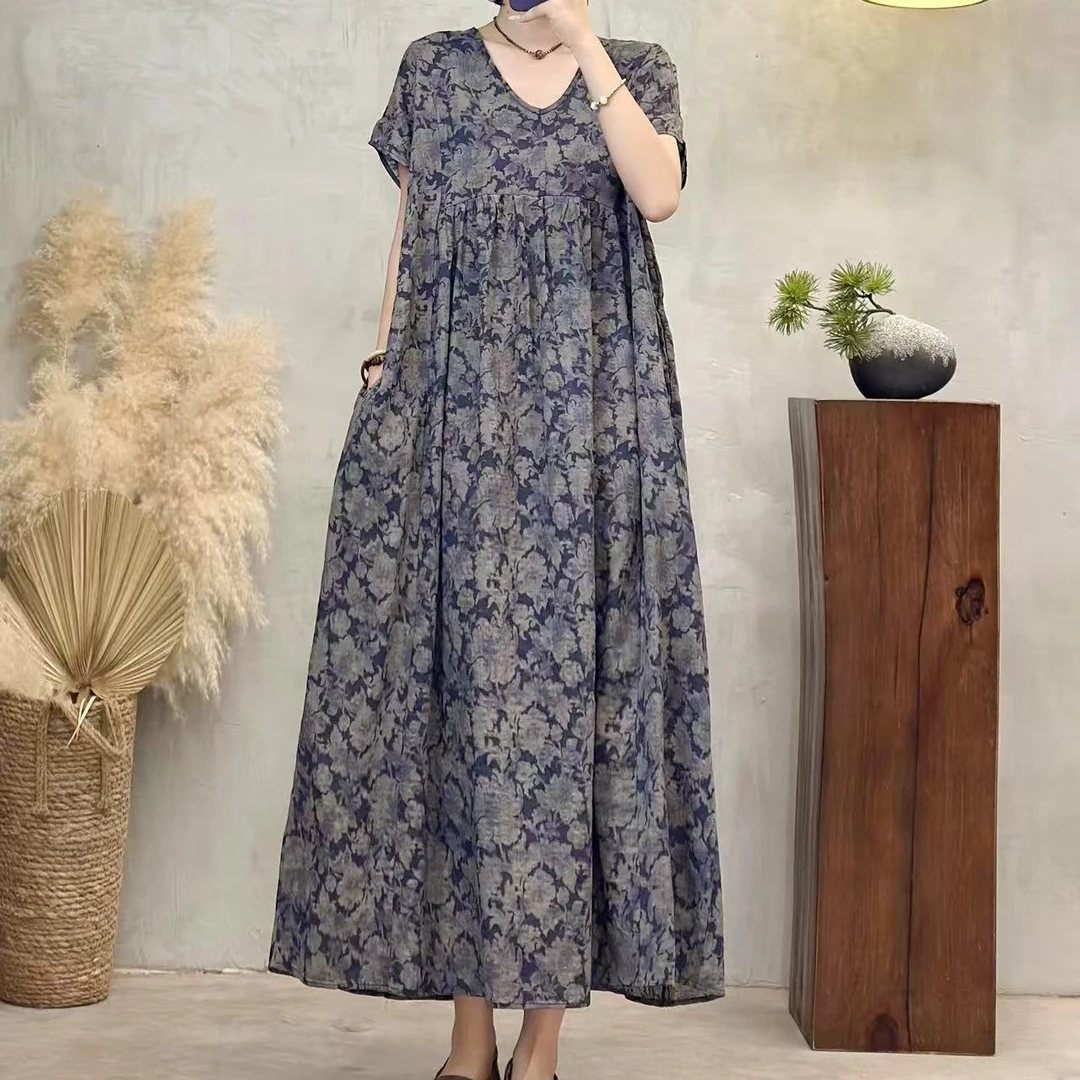 11180小花裙清凉碎花V领碎花裙优雅QZ