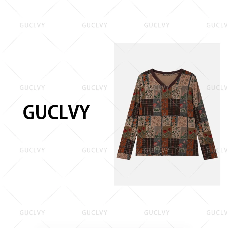 QJGAODING-气质百搭花草休闲时尚长袖上衣【0105】