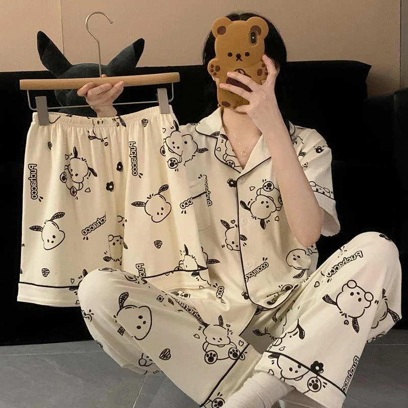 2025新款大码少女帕恰狗睡衣女款春秋季棉短袖可爱家居服三件套