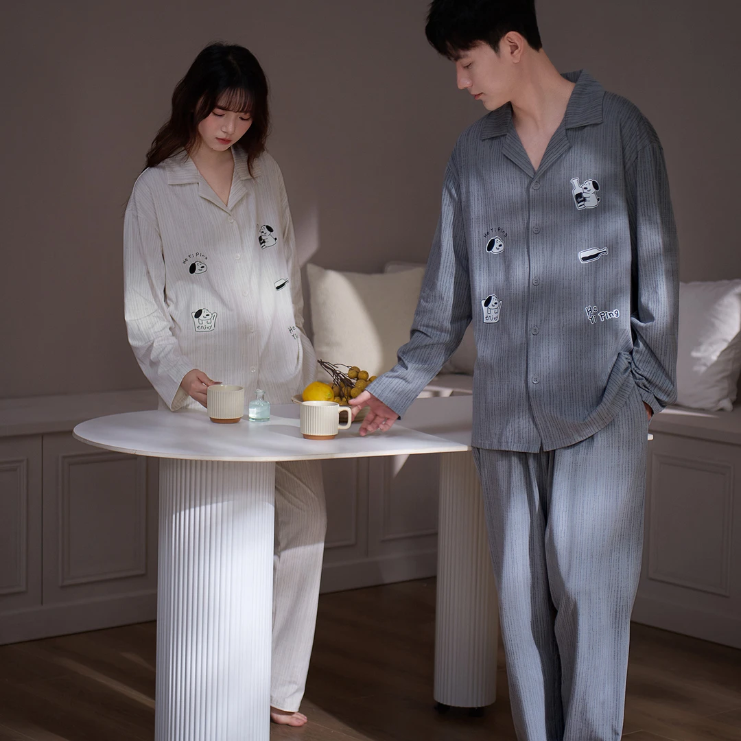 思莉太太情侣睡衣长袖长裤女款春秋季纯棉可爱卡通男士时尚家居服