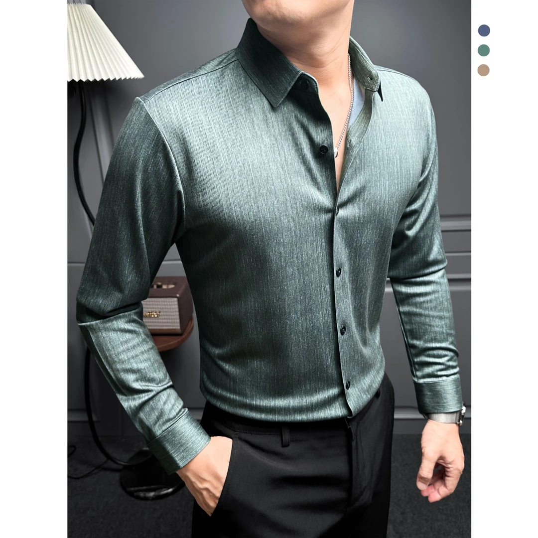 线条衬衫男款长袖轻奢痞帅男装行政衬衣男士秋装男款2025新款爆款