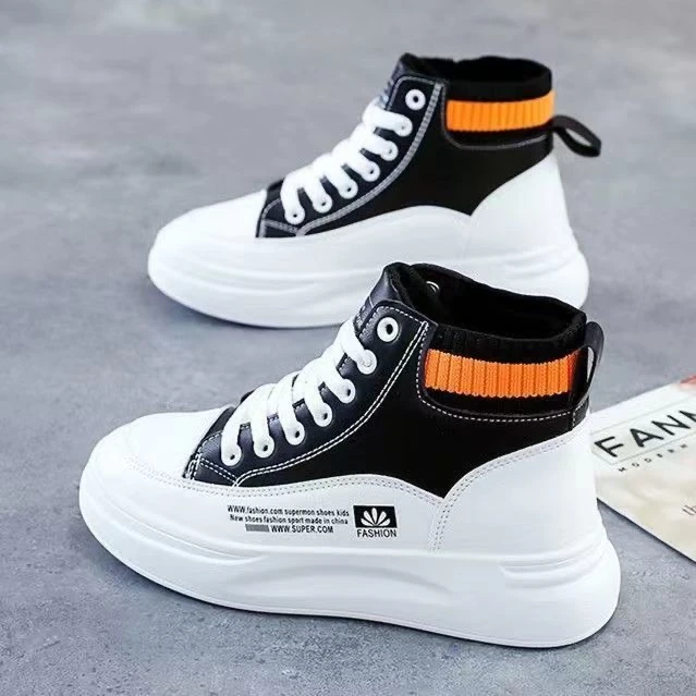 M-001小白鞋女秋季新款高帮皮面休闲板鞋百搭运动鞋子