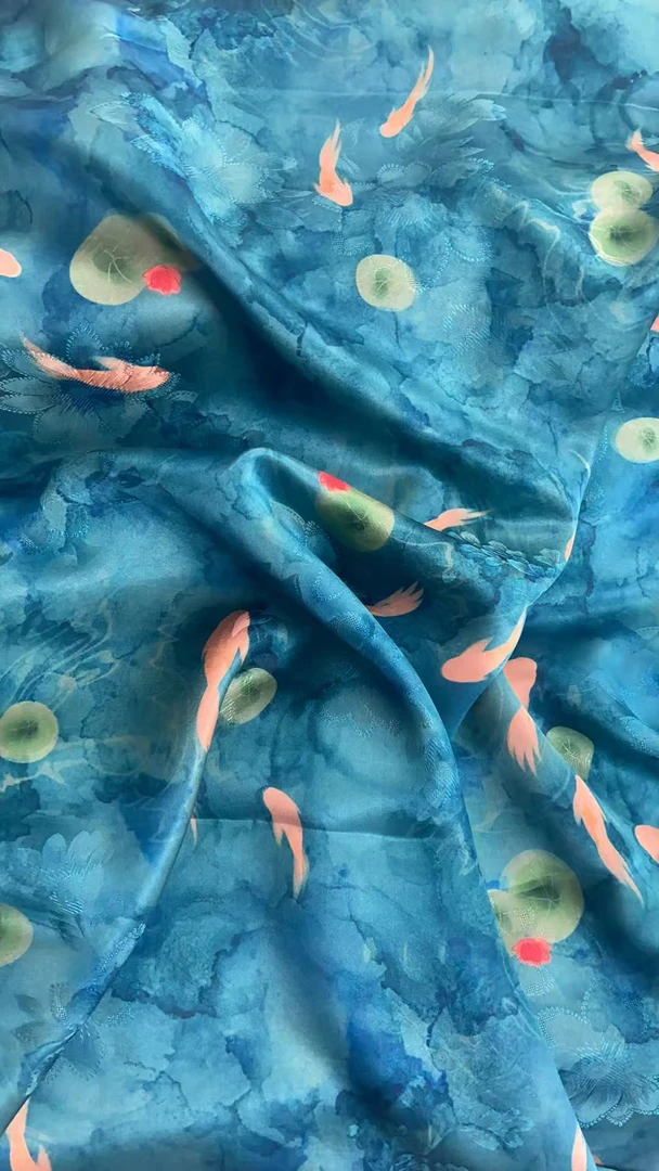 【梦境之鲤】花罗香云纱28姆米100%桑蚕丝丝绸面料（开裁不退换）