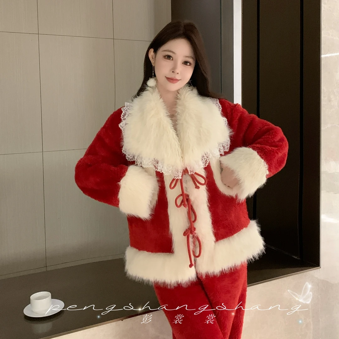 彭裳裳【 绯红香氛】冬装上新潮流时尚加厚居家服气质女士保暖睡衣