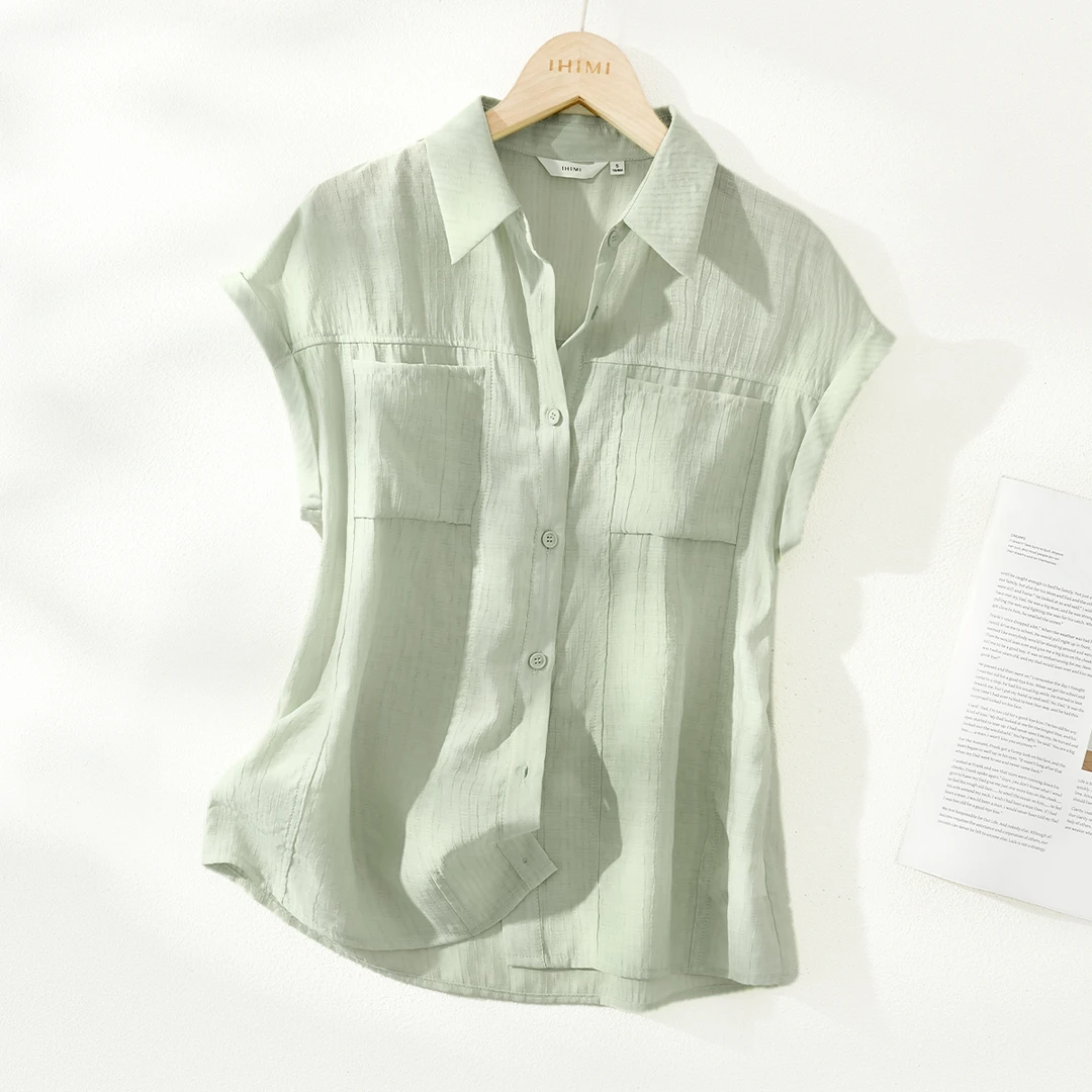 IHIMI/海谧【金山茗雾】2025夏新天然之美典雅轻柔透气百搭衬衫女