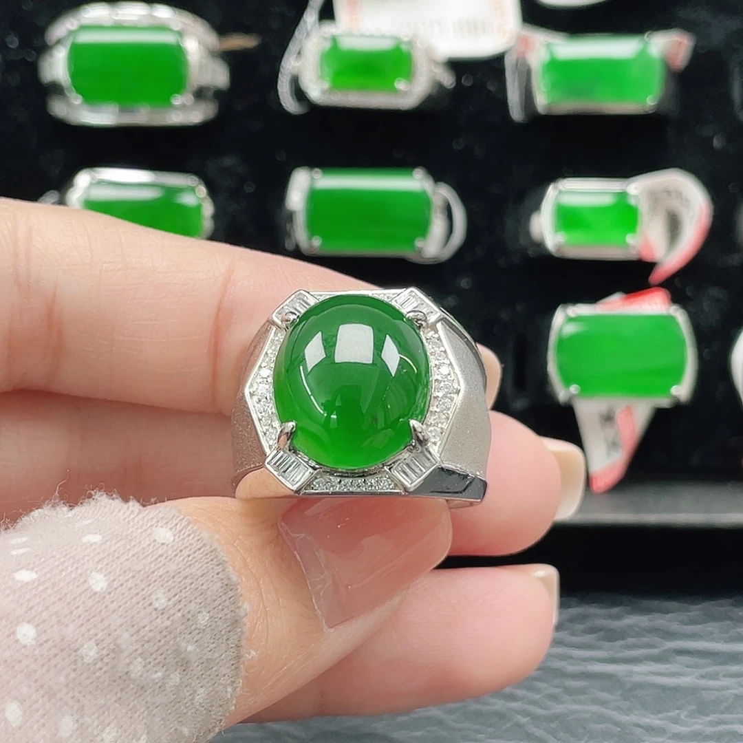 翡翠银S925镶嵌戒指天然A货翡翠没运费险3942