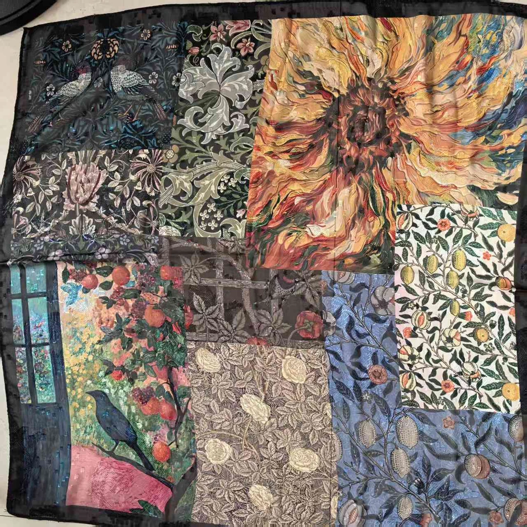 【向日葵】剪花65*65重工优雅丝巾围巾香云提花工艺气质民族风 女士