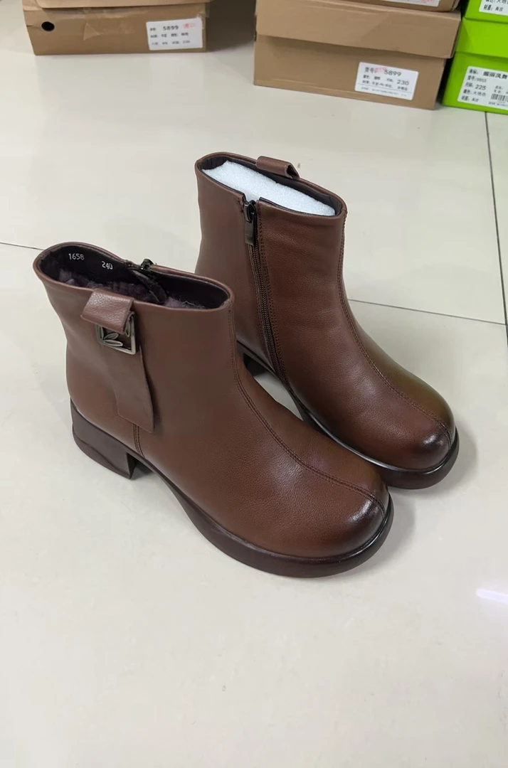 【叙拉专享】1658短靴女粗跟真皮