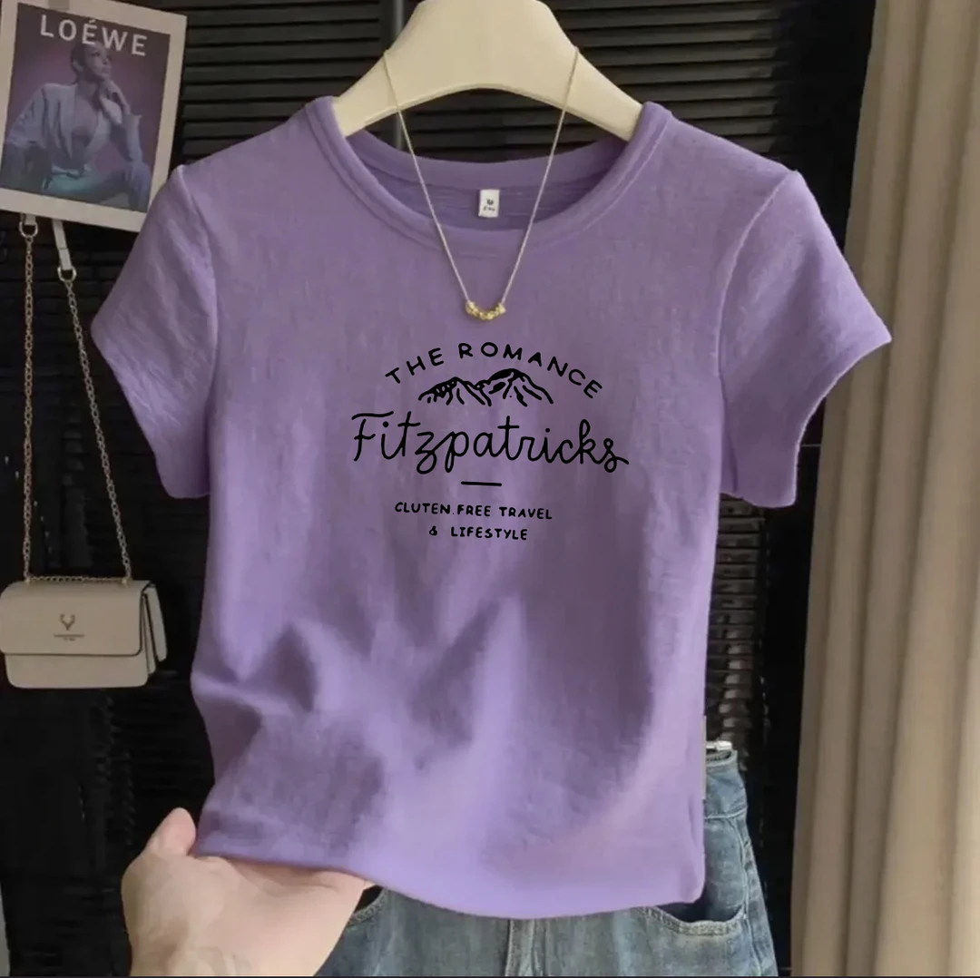 韩系正肩小众设计感肌理感短袖女圆领不撞款t恤棉纱短袖文艺修身