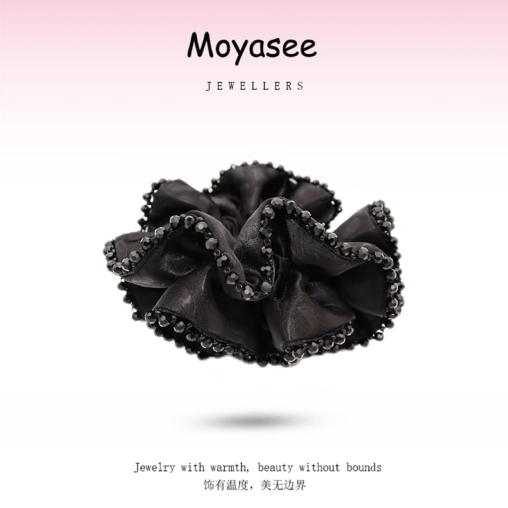 升级版！超高品质缎面印花手工串珠高级感发圈MY562