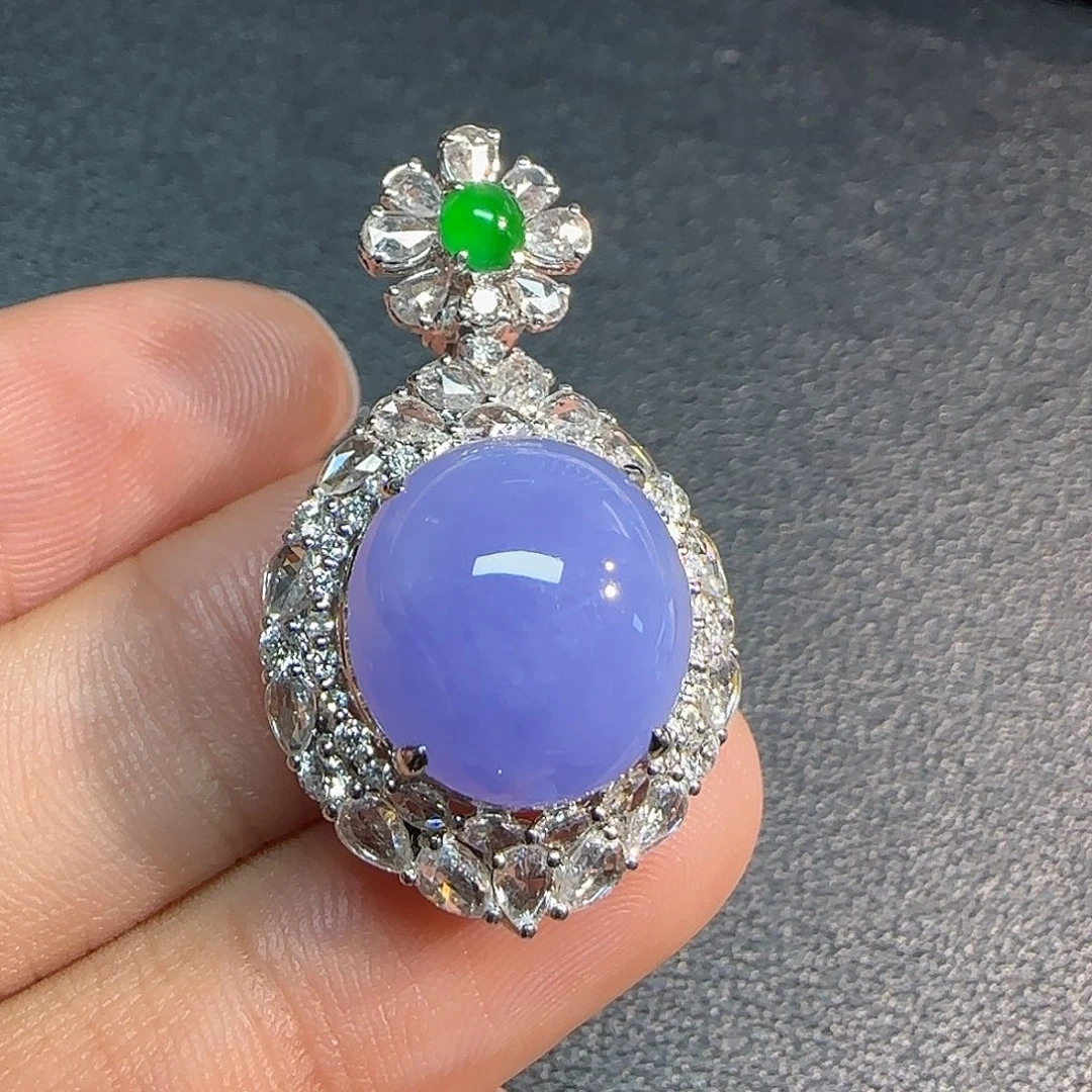 翡翠18K金镶嵌吊坠(不含链)蛋面