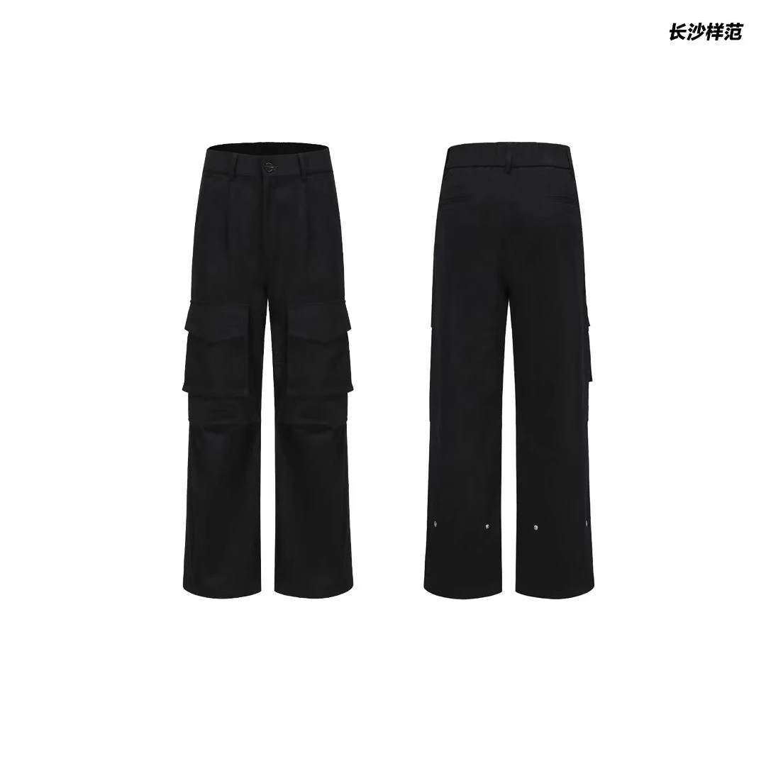 CSAMPLE 长沙样范 25款黑色大口袋工装裤后纽扣微喇直筒长裤