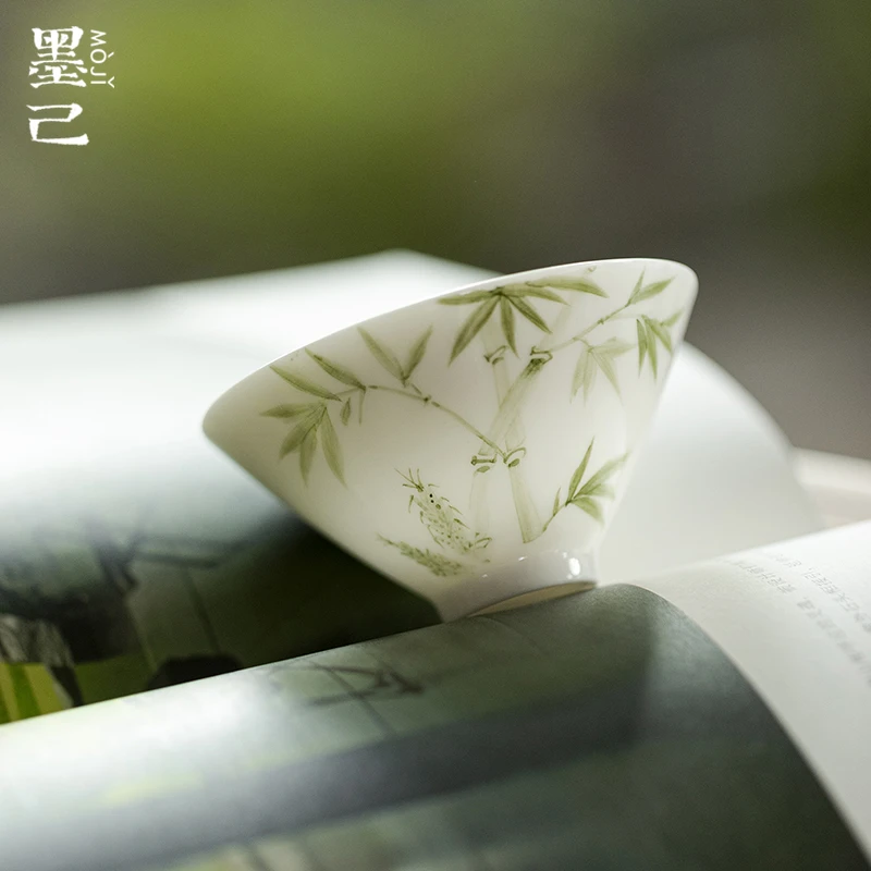 墨己 玉泥-绿林飘竹-斗笠杯