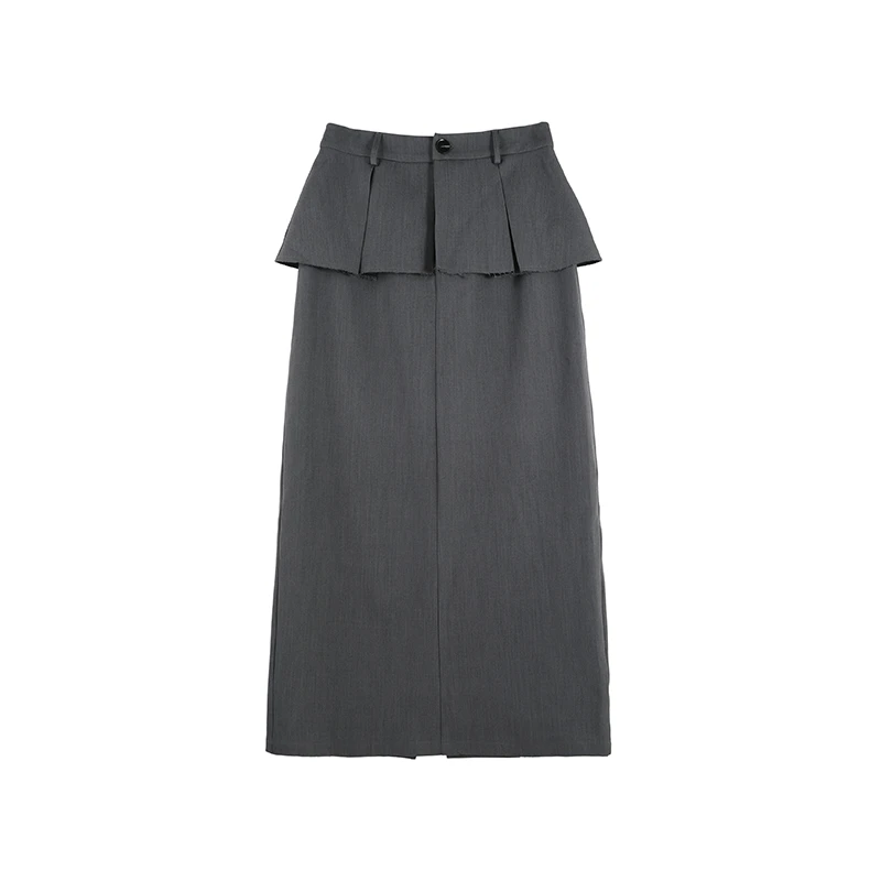 2025年夏季新款设计感荷叶腰直筒半身裙女中长款半裙SHBZXP641333