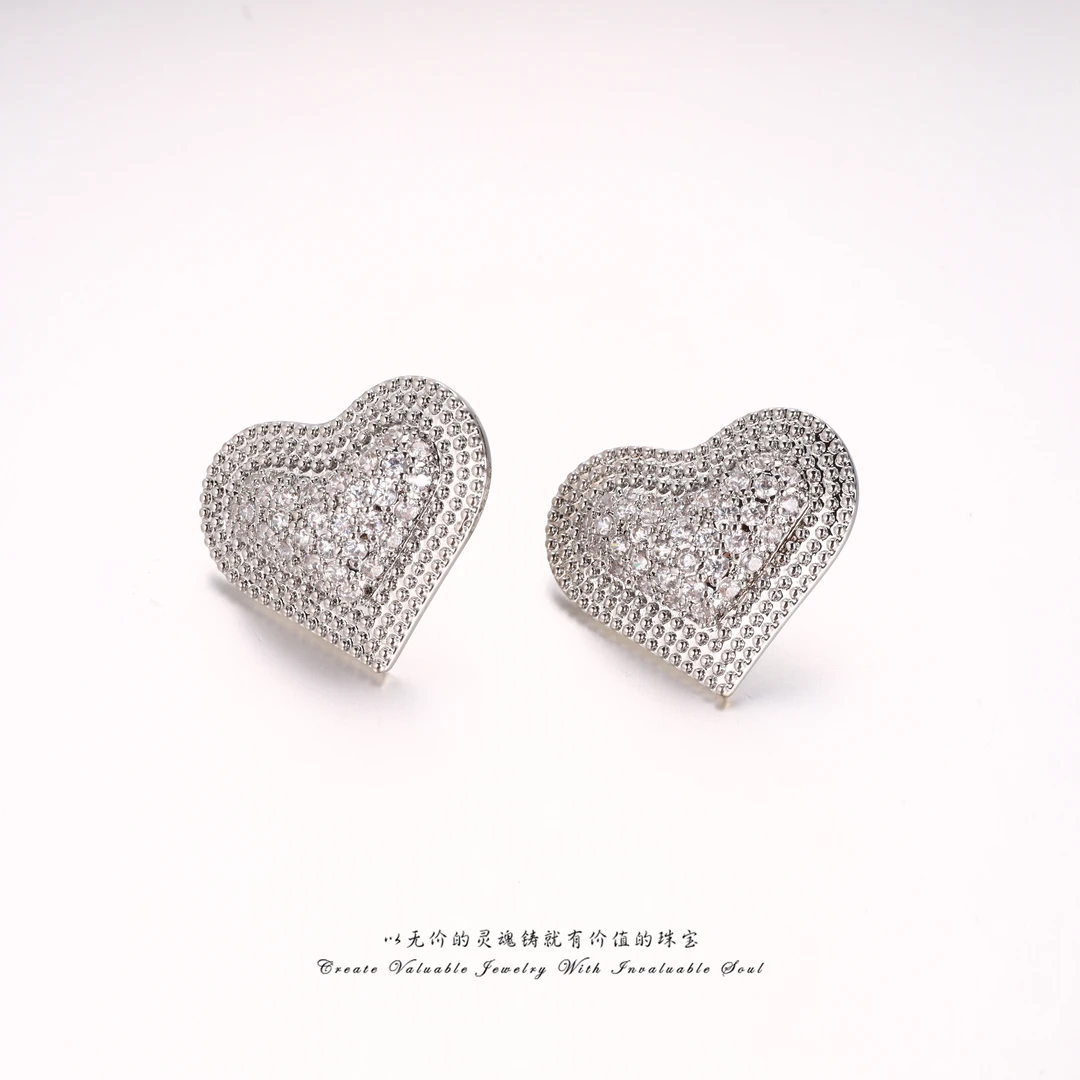 铜合金锆石耳饰 【梵星饰界专属】银色爱心素款耳环 FV-C-32236