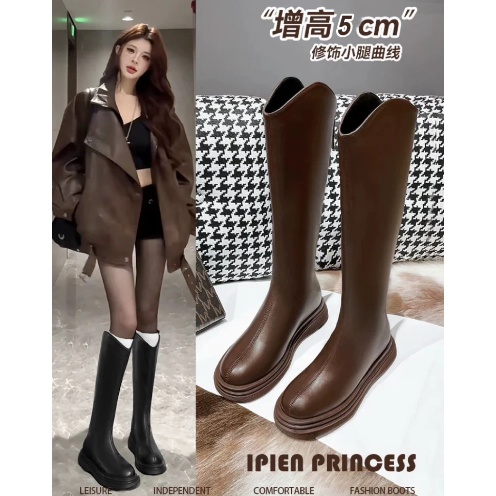 今晚发【嘎嘎】长筒靴 88576 秋冬厚底显腿长中高筒靴V口后显瘦靴子