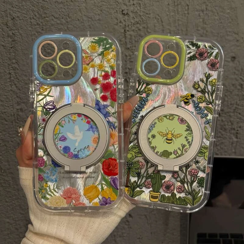 适用苹果16羽纱奶油手机壳iPhone15复古小鸟花卉华为mate新款小米