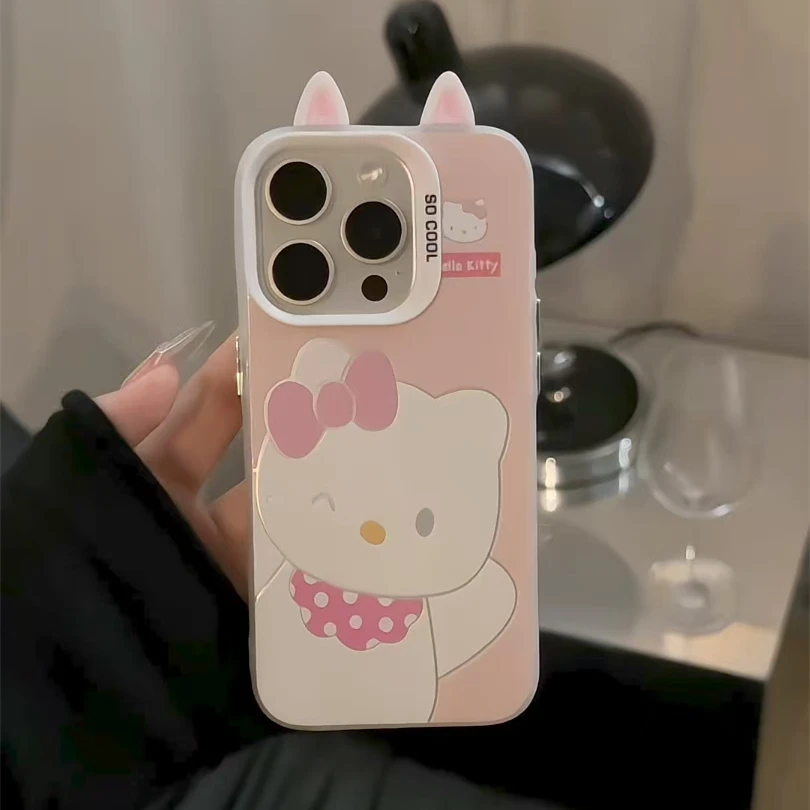 镂空猫咪适用苹果16华为p70vivo小米15oppo磨砂彩银耳朵手机壳