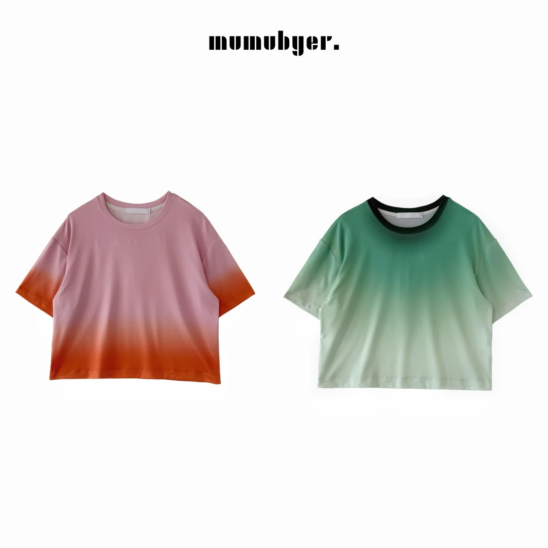 MUMUBYER •“青柠微风”渐变扎染丝光针织布宽松短款T恤