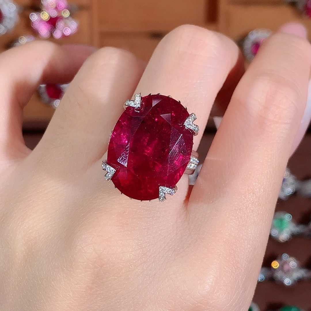 碧玺18K金镶嵌戒指25.98ct/天然宝石/七天无理由