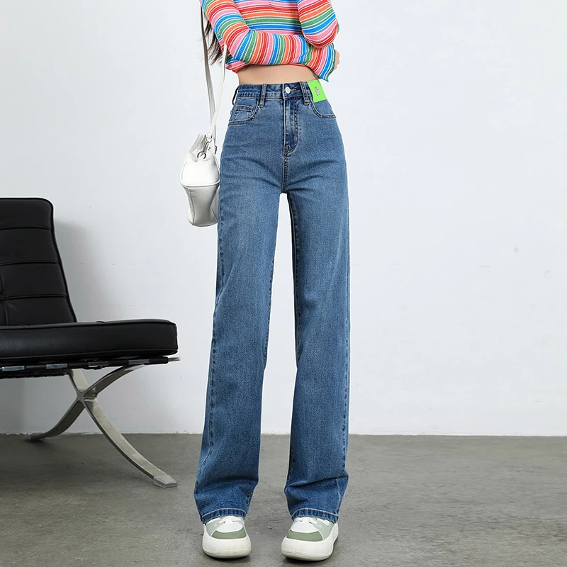 复古蓝阔腿牛仔裤女2025秋季新款高腰梨形身材窄版直筒宽松拖地裤