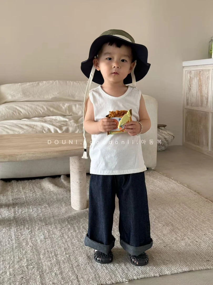 Doodonii 豆泥 2025韩版夏季儿童纯色背心休闲百搭男女童上衣内搭
