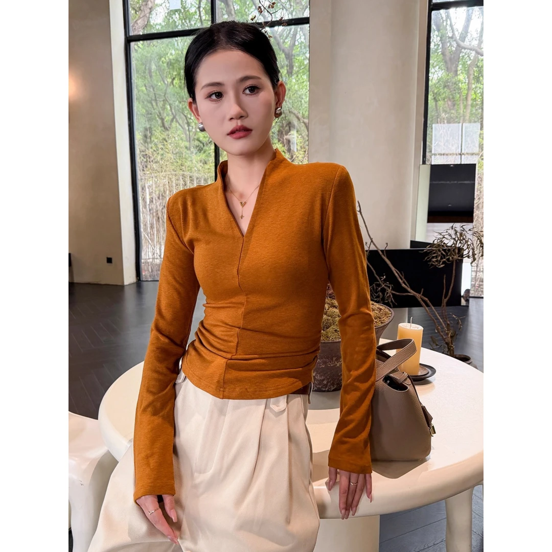 v领针织打底衫女2025年新款秋冬季磨毛外穿毛衣长袖内搭上衣小众