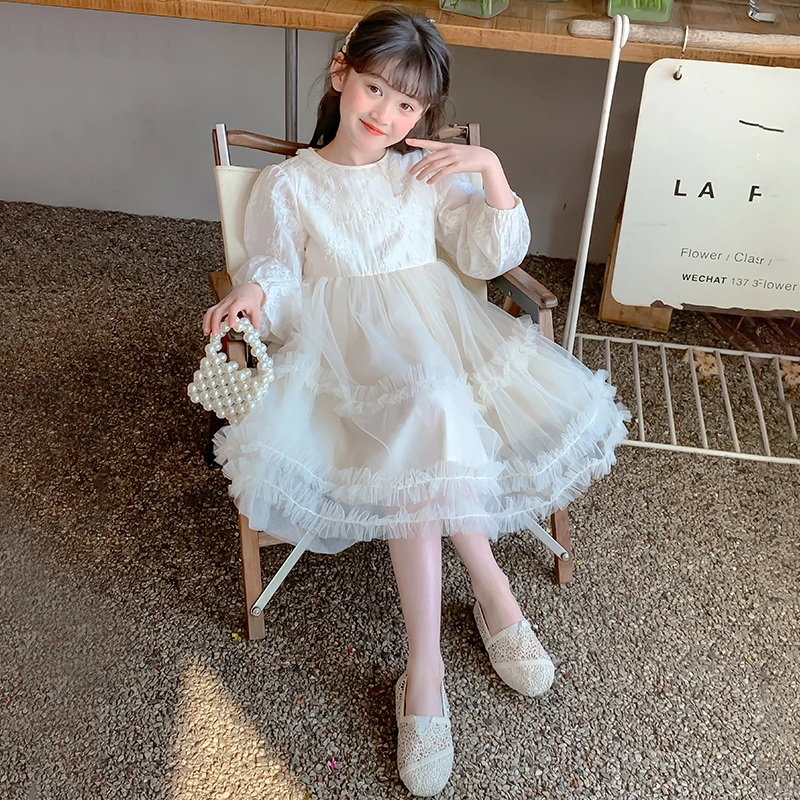 女童连衣裙春秋款2025新款儿童裙子女孩公主裙洋气长袖网纱蓬蓬裙