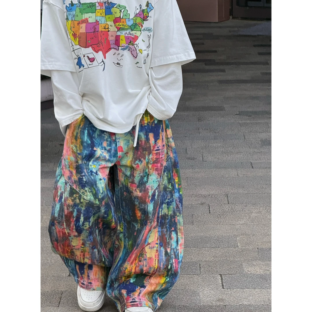 现货THE LUHAN【霓虹涂鸦】春秋潮流印花亲子装中大男童牛仔裤25067