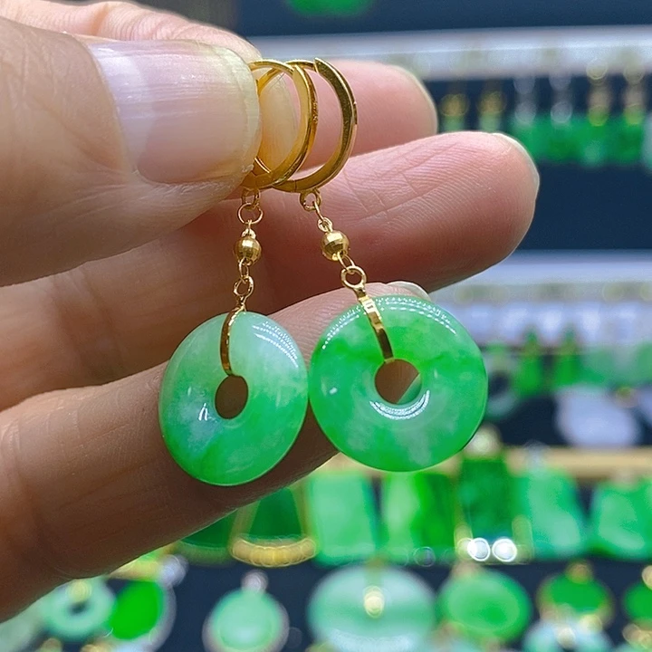 翡翠18K金镶嵌耳饰耳坠