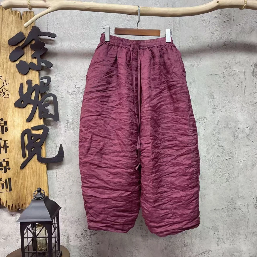 媚儿~原创新款苎麻水洗纯色百搭双层老爹裤（裤长87 臀围140）