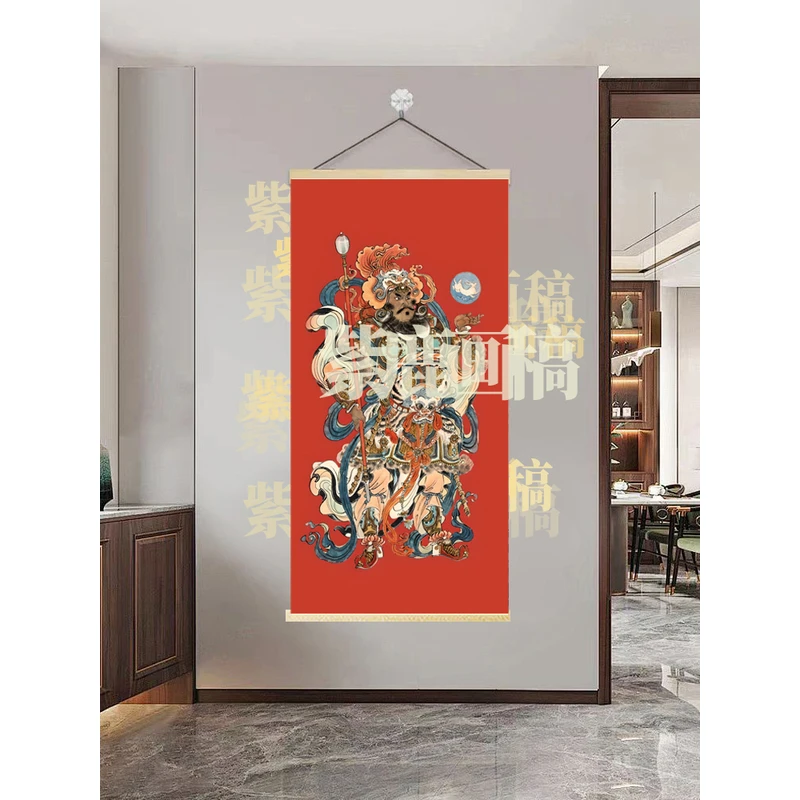 {718门神左}60x120cm现代简约挂轴装饰画办公室家居装饰画