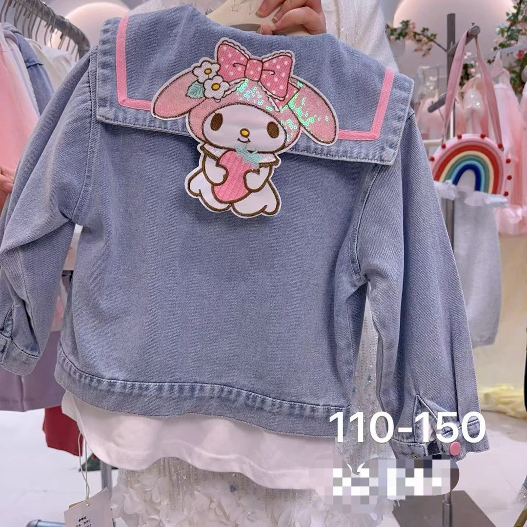 美乐蒂2025春秋新款女童牛仔外套中大童海军领学院风洋气百搭上衣