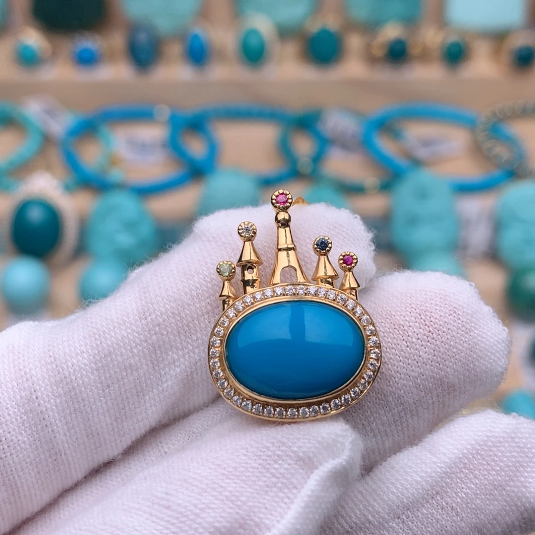 绿松石18K金镶嵌珠宝奇石