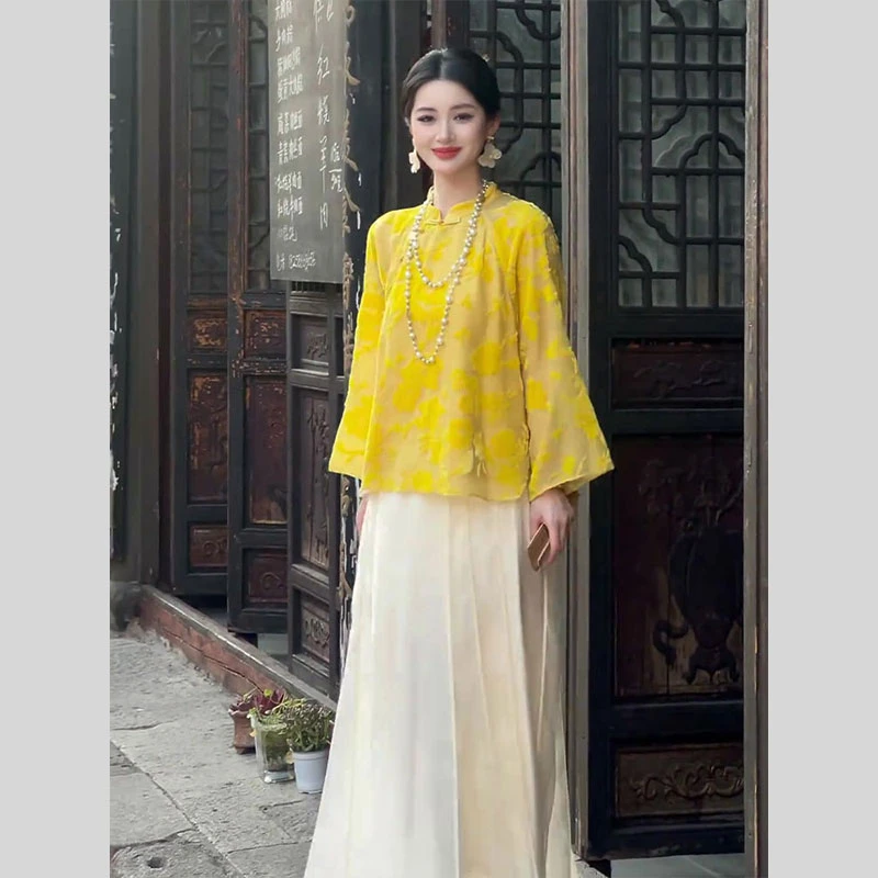 新中式女装国风裙子套装高级感上衣衬衫外套半身裙两件套2025新款