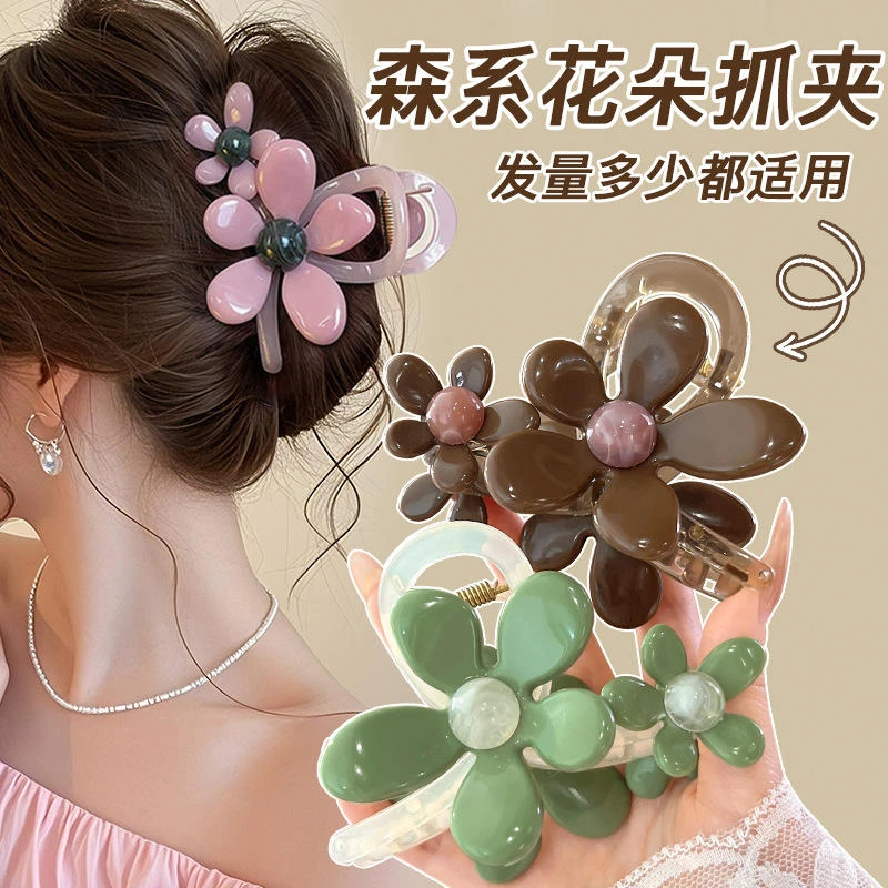 花朵抓夹女小清新后脑勺盘发发夹2025新款高级感鲨鱼夹子大肠发圈