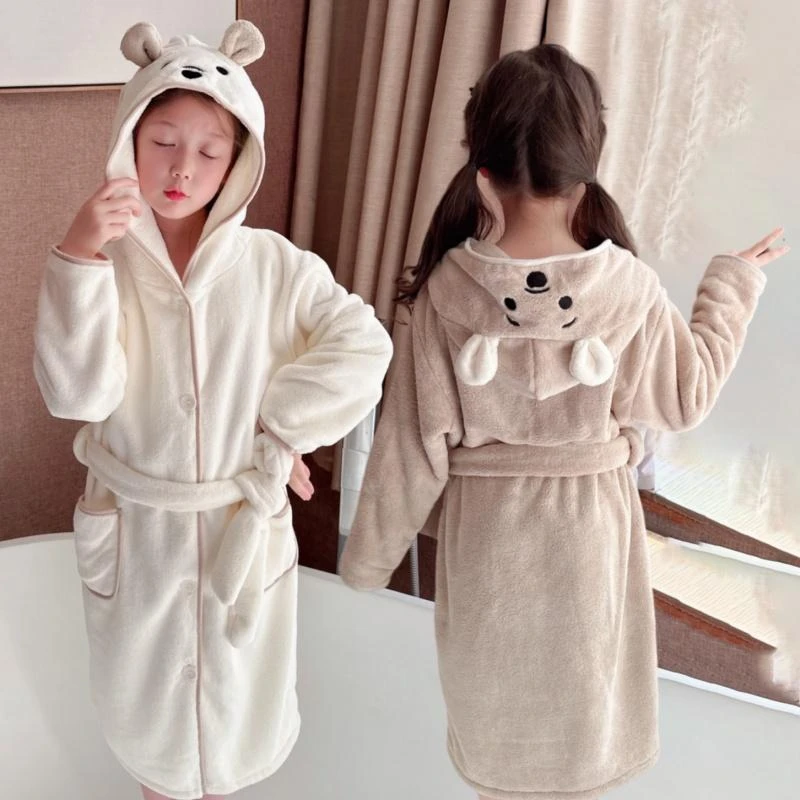 儿童厚浴袍浴巾可穿式速干吸水女童男童秋冬浴衣斗篷洗澡游泳睡衣